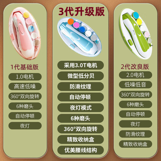 好伊贝（HOY BELL）婴儿电动磨甲器电动打磨器新生儿宝宝专用防夹肉指甲剪套装粉色