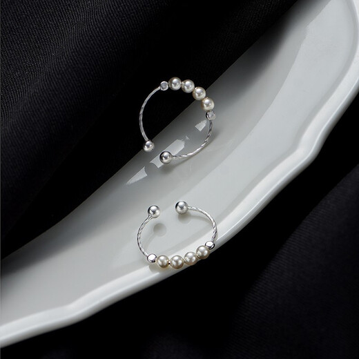 Yijin S925 silver ring female niche design pearl ring cold style high-end retro trendy index finger opening adjustable tail ring pearl ring one