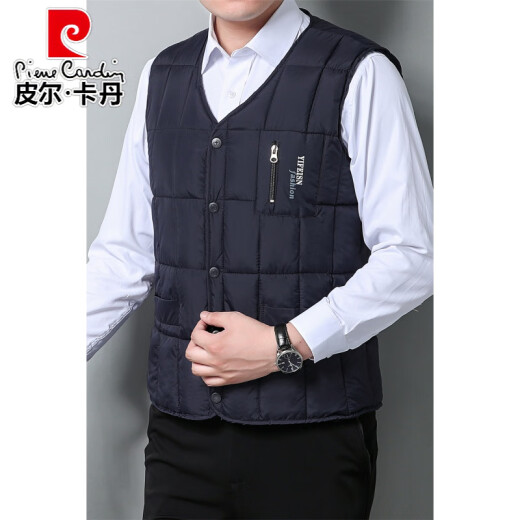 Pierre Cardin (pierrecardin) new autumn and winter down cotton vest men's velvet thickened dad's warm vest inner wear middle-aged and elderly waistcoat vest navy same color plus velvet 4XL recommended 155-175Jin [Jin is equal to 0.5 kg]