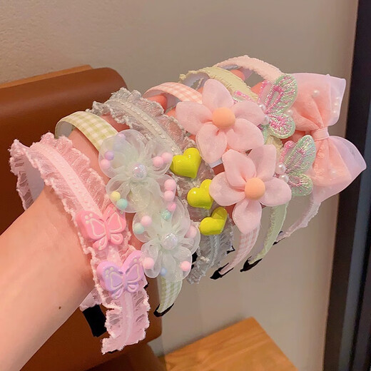 Rongxia 3-piece set of new hair hoops for children, little girls, princess style, internet celebrity headbands, hair clips for girls, cute and non-slip 2# pink hair hoops, 3-piece set