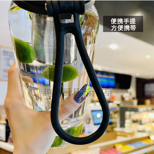 珍灶喝水杯成人随身携带中式高级感玻璃杯男士超大容量水杯背带款茶水 黑色背带款1000ml 送杯套+茶滤+杯刷