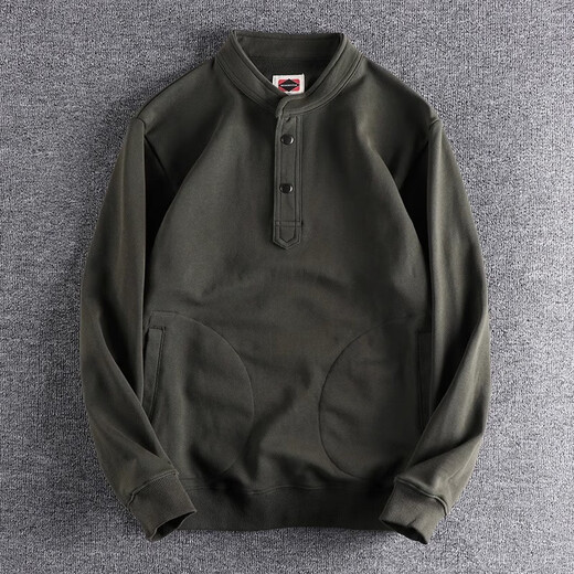 Kuraishi Kazuki trendy brand heavyweight pure cotton Henry collar sweatshirt men's autumn and winter 2025 new half open collar loose retro bottoming shirt black 3XL 170-190Jin Jin equals 0.5 kg