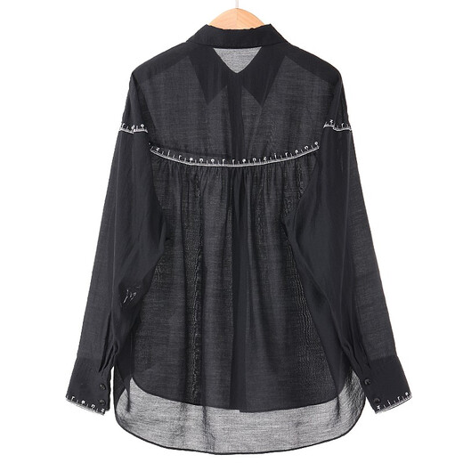 YIFINI chemise Tencel ample mince sexy chemise noire et blanche pour femme haut à manches longues printemps nouveau 2107C902 noir 0L