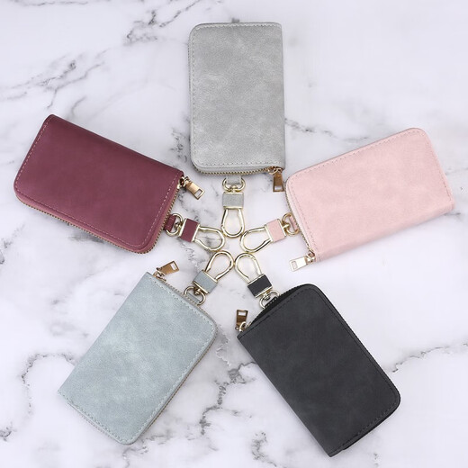 MAIWEINI retro simple zipper key bag for women's waist hanging key bag multifunctional household small bag large capacity car men's Hibiscus purple [can hold access card/key/card]