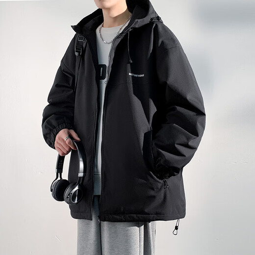 Dingfengbaoluo American cotton jacket men's autumn and winter casual cotton jacket thickened windproof hooded warm cotton jacket DFM18 black XL