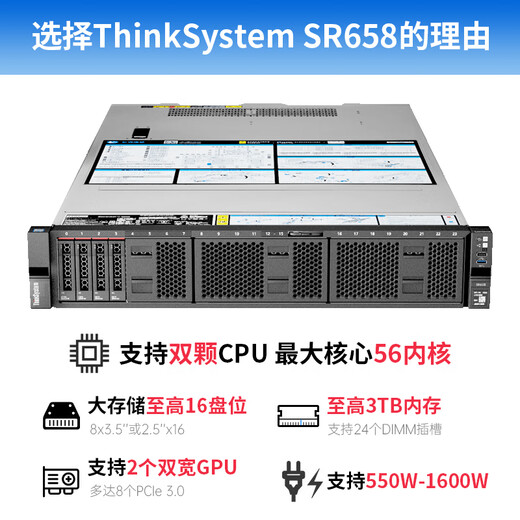联想（Lenovo）服务器主机SR650 HR650X机架式2U机箱双路至强 GPU深度学习虚拟化电脑DeepSeek本地部署定制 【SR650】2颗3204丨12核1.9G 128G内存丨2块480G固态+4块1.2T硬盘