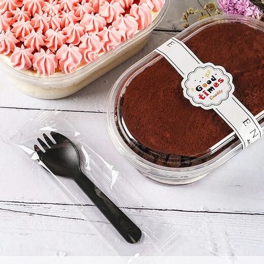 SHUANG YU disposable fork spoon frosted spoon fork 100 pieces individually packaged fruit dessert fork takeaway fast food spoon black