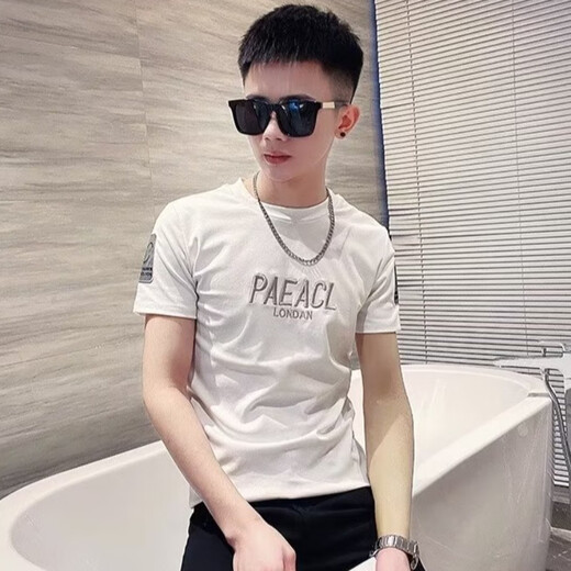 Meloban (Meloban) 2025 summer hot pure cotton XS size short sleeve T-shirt for men with a short short slim fit short body tights White M - (recommended 90-105Jin [Jin equals 0.5 kg])