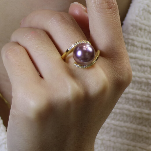 Fat Donglai's same 18k rose gold pearl ring Shunjing's new purple pearl is round and extremely strong Purple Pearl 10mm Love's Waiting Rose Gold Ring