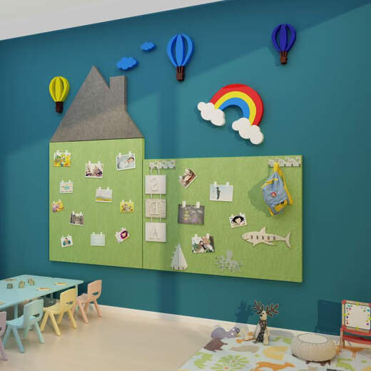 咏幻毛毡板幼儿园主题墙环创材料环境布置成品班级公告栏展示文化墙贴 15863房子-月光灰1cm毛毡+果绿1 小