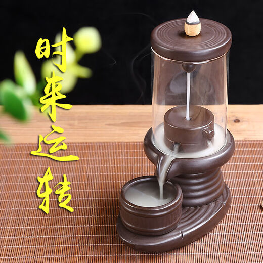 American and foreign new Chinese Zen backflow incense burner, glass cover, windproof, indoor household ornaments, sandalwood, agarwood, smoke, Pixiu base - praying for the great sage, artificial random installation - E