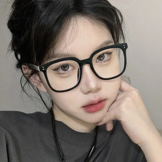 Saint Cassi Black frame color change and anti-blue radiation myopia glasses for women with small Korean version of face large frame gown protection flat light glasses bright black frame [Exquisite gift box] 0-degree anti-blue light lens (try-only)