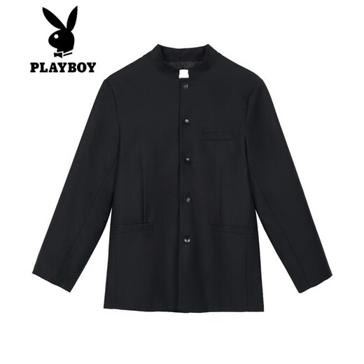 
Playboy (PLAYBOY) New Chinese style Chinese style modified Zhongshan men's top Spring and Autumn New Chinese style jacket Internet celebrity jacket stand collar suit set Black suit + trousers Give belt M