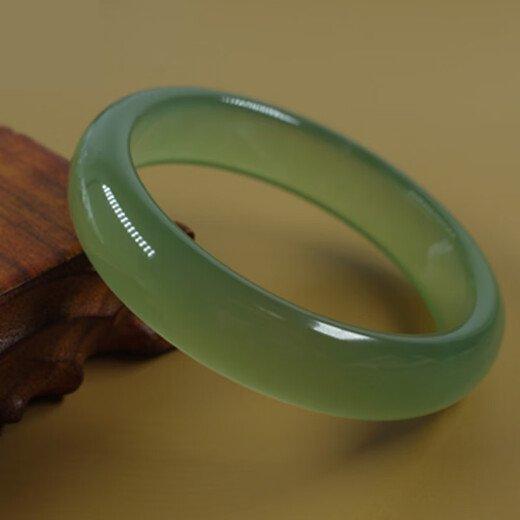 嘉屹 岫玉手镯A货绿色扁条老坑冰种镯子180绿女款饰品 w719 58mm