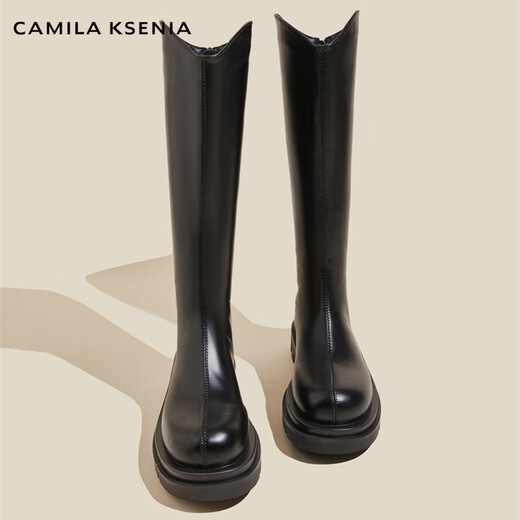 CAMILA KSENIA马丁靴女2025新款秋冬季时尚长筒靴骑士靴柔软舒适长靴 黑色【单里】 37