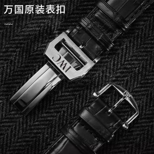 WPOOC IWC watch strap genuine leather original men's iwc Portofino Portugal 7 chronograph original seven-day chain pilot adapter bracelet black silver pin buckle original model 20 mm belt width
