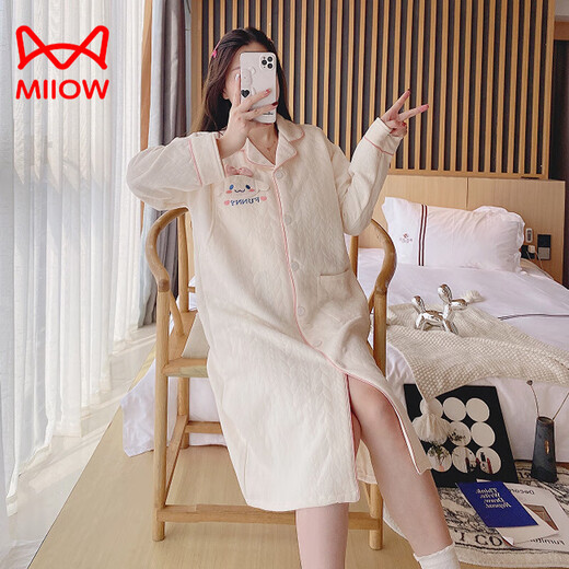 猫人（MiiOW）秋冬纯·棉孕·妇待产睡裙春秋加厚11月份12进产房内检宽松月子裙 SY-2694#带胸垫 3XL【建议体重148-180斤】