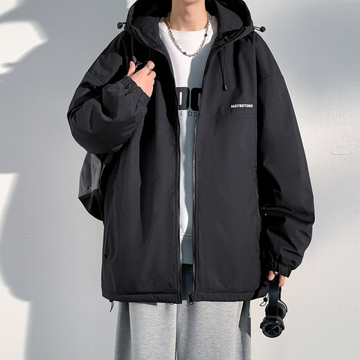 Dingfengbaoluo American cotton jacket men's autumn and winter casual cotton jacket thickened windproof hooded warm cotton jacket DFM18 black XL