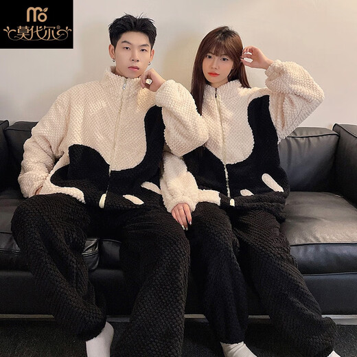 Modal couple pajamas winter coral velvet women's thickened large size flannel men's autumn and winter home clothes warm suit MJF-8959 female M