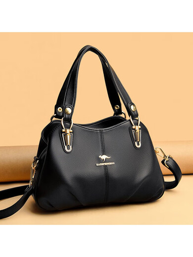 Kuqi Kangaroo genuine leather crossbody bag for women, soft leather middle-aged mother bag, women's casual handbag, mother-in-law bag, shoulder bag, women's bag, black