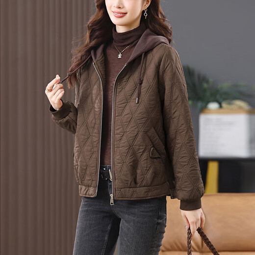 LEDIALYI fashion hooded middle-aged quilted baseball jacket for women 2025 winter new high-end casual thin cotton jacket maroon M (recommended 95-120 Jin Jin equals 0.5 kg)