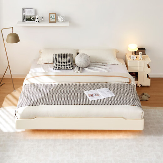 Quanyou Home tatami double bed without bedside bed 1.5m x 2m small apartment bedroom home cream style suspended bed