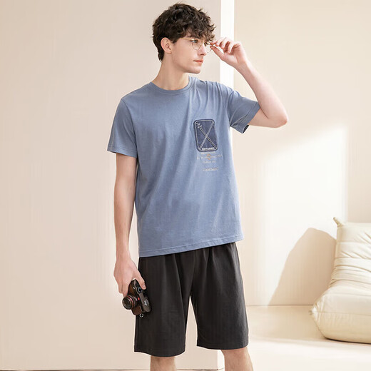 
Fenten pajamas men's pure cotton fashion summer pullover round neck sports style short-sleeved home clothing set