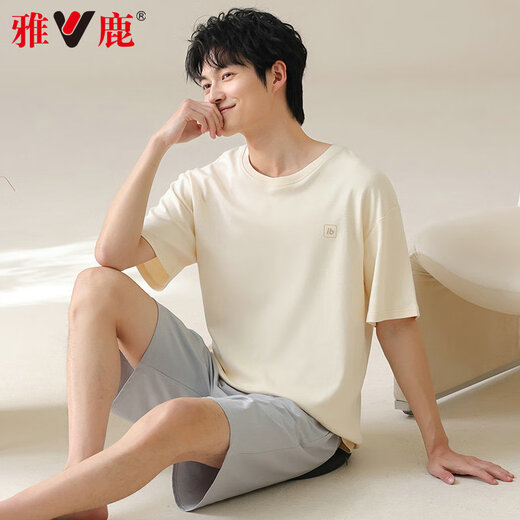 El algodón de algodón puro de pijamas para hombres de Yalu, el algodón delgado de manga corta, se puede usar ropa casera casual de ropa para niños de gran tamaño 42M13601 XL Peso recomendado 120-140Jin [Jin equivale a 0.5 kg]