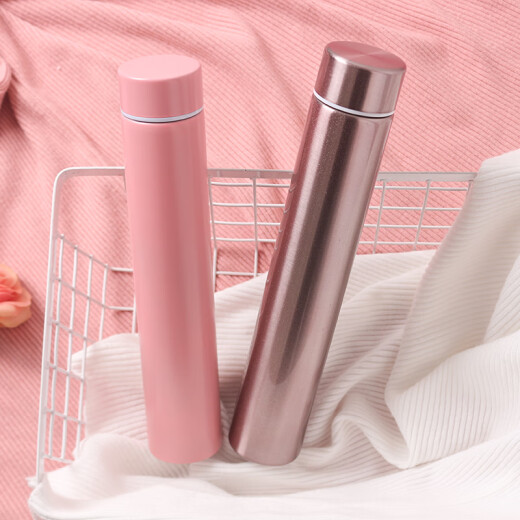Shantou Lincun slender tea cup, ultra-slender long insulated cup, slim long tea cup, long thin water cup for girls, new metal pink cylinder packaging box, cup brush