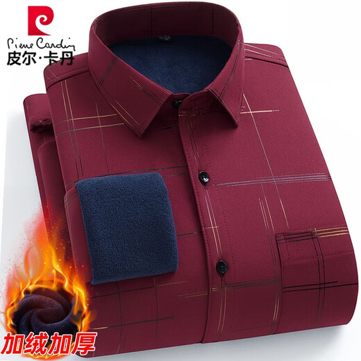 皮尔卡丹新款保暖衬衫男士秋冬中青年休闲加绒加厚防寒免烫长袖纯棉衬衣男 ZL-227黑色【加绒加厚】 40 【适合130-140斤】