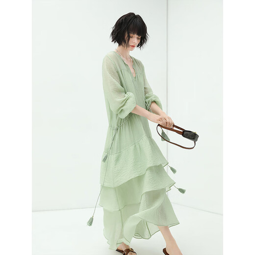 COCOBELLA tassel streamer lotus leaf big sway Xialaiser dress suspender skirt two-piece set FR7028 taro purple M