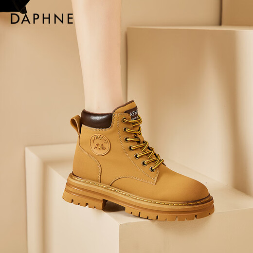 Daphne Cowide Dick-Soled Yellow Martin Stiefel für Frauen-Motorradstiefel neue Herbst und Winter plus Samtstiefel für kurze Stiefel im Freien gelbe Stiefel gelbe Single 37
