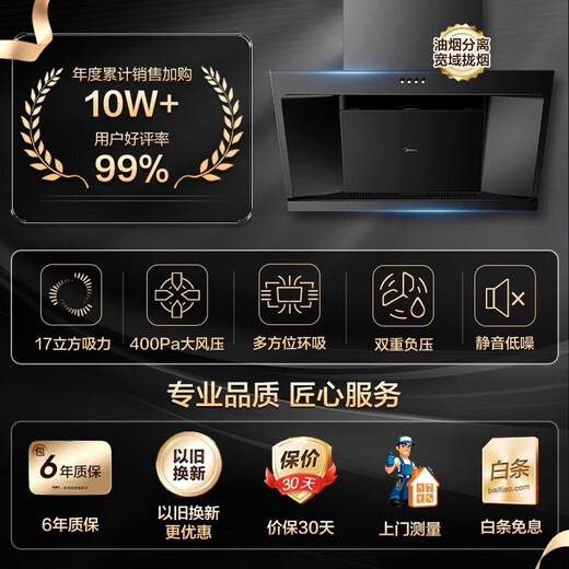美的（Midea）【JP11】抽油烟机侧吸式吸烟机17立方吸力小户型厨房家用油烟机灶具套装宽域拢烟 【立体环吸-单烟机JP11】
