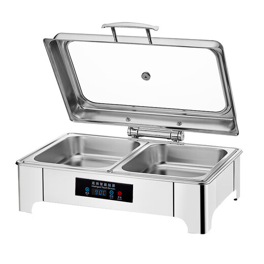 Suiqi Buffet Insulation Stove Electric Heating Dining Stove Stainless Steel Hotel Tableware Hydraulic Visual Buffy Stove Rectangular-Three Compartments 13.5L Knob Temperature Control