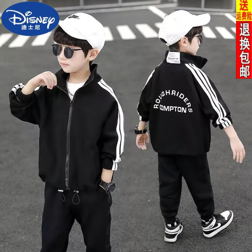 Disney (DISNEY) brand boys sports jacket autumn 23 new trendy boys baseball uniform spring middle and large children spring and autumn children's jacket black size 150 recommended for children 140 cm