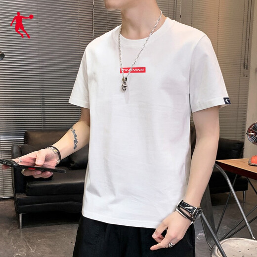 Jordan T-shirt à manches courtes pour hommes 2025 Été Nouveau coton à manches à manches et à manches confortables Jogging pour hommes de sport décontracté blanc 1349 (coton pur) S