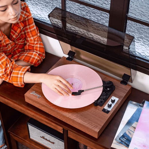 HKMW Sony SOYN suitable for vinyl record turntables, retro gramophone, living room, European Bluetooth speakers, audio ornaments, creative housewarming gifts, classical brown + Teresa Teng records, HIFI sound quality + wireless Bluetooth + ruby