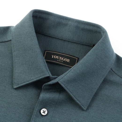 YOUNGOR long-sleeved shirt men's shirt mulberry silk cashmere multi-component fabric knitted shirt warm fashion mall same style dark green 40