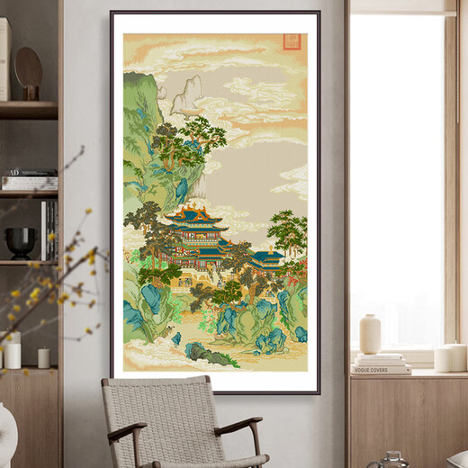 春天十字绣新款线绣南宋名画赵伯驹竖版客厅玄关仙山楼阁风景手工diy自己绣 埃及棉四股绣【6622 仙山楼阁】