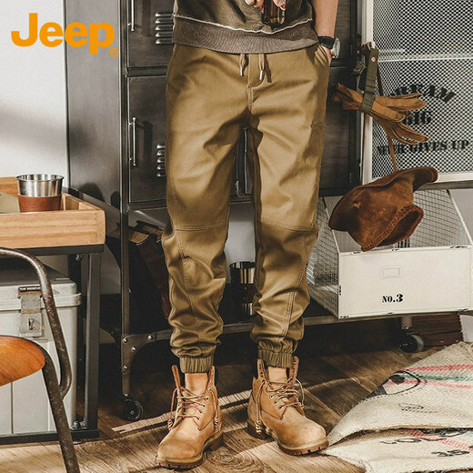吉普（JEEP）工装裤男夏季休闲裤子男士宽松束脚潮牌百搭男裤 驼色 XL