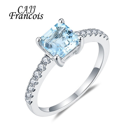 CAJJ Francois 1.1 carat aquamarine square ring for women, natural colored gems, jewelry zircon gems, 925 silver inlaid, gift size 14