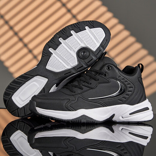 Xuanya Hit large-size sneakers larger, fat, wide toe, loose, breathable mesh shoes, leather surface waterproof men's shoes 45464748 826 black and white leather surface waterproof 39