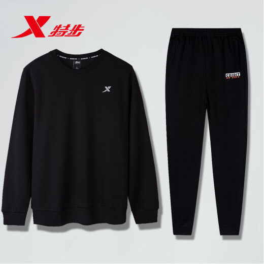 Xtep Sports Set Men's Summer Casual Sportswear Summer Running Sweater Two-Piece Set Sweater 9277+Black 190/3XL
