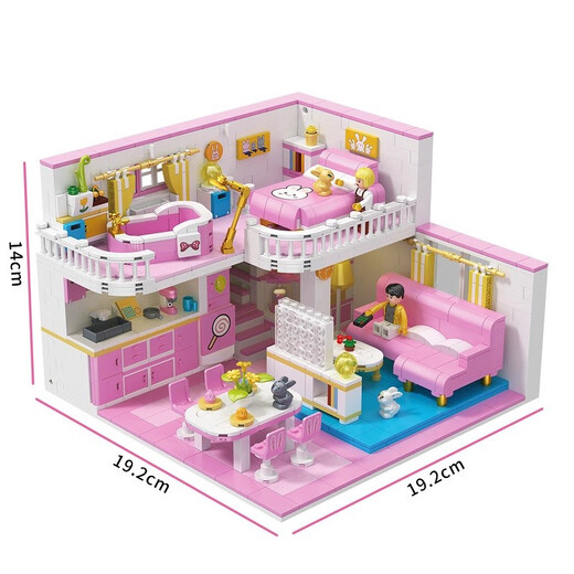 Zhegao Girls 'Villa Building Block Room Rabbit Hour Light House Girl Prinzessin Serie versammelte Kinderspielzeuggeburtstag Geschenke Wangwang Modewohnung [1048 Körner]