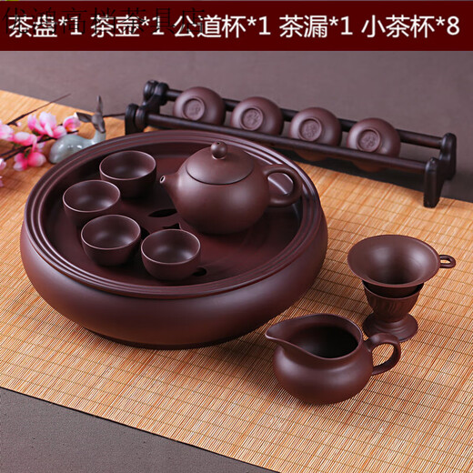 Jingdezhen (jdz) tea set high-end Kung Fu tea set modern purple clay tea set tea cup teapot tea tray set pure purple teapot set 8 small cups + six gentlemen