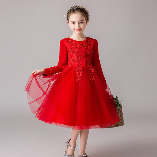 Teufel Kinderkinder Little Host High-End-Abendkleid Girls Big Children's Puffrock Klavier Performance Kleidung Prinzessin DK683 Kurzer Langarmweiß [Teil Velvet] 120 (vorgeschlagen 34-40 Jin [Jin gleich 0,5 kg]))