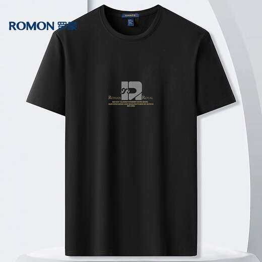 罗蒙（ROMON）短袖t恤男夏季休闲短袖男士冰丝感打底衫体恤男LM688 黑色 2XL