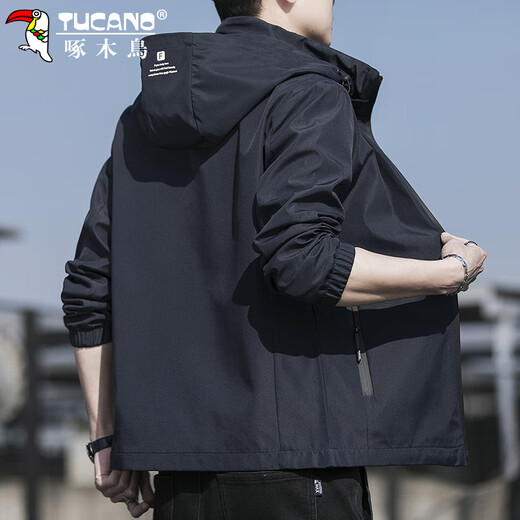 Woodpecker (TUCANO) Jacket Men's Autumn and Winter Hooded Jacket Men's Business Casual Loose Outdoor Jacket Men's Dark Gray XL