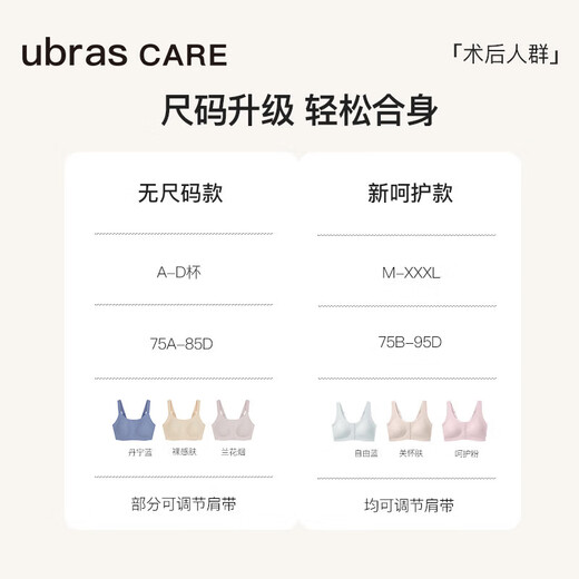 ubrasCARE新款术后专用无尺码前开扣无痕内衣义乳文胸胸罩蓝XXXL