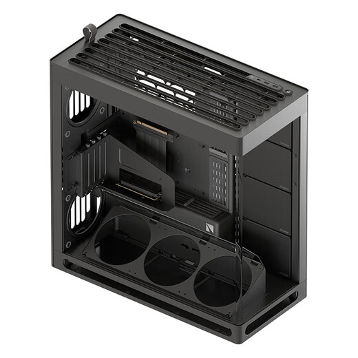 Das schwarze Zimmergehäuse HAVN HS420 VGPU mit Meerblick wird mit einem vertikalen Grafikkarten-Kit, gebogenem Glas, magnetischem Panel, maximaler Unterstützung für E-ATX-Motherboards und 420-mm-Wasserkühlung geliefert